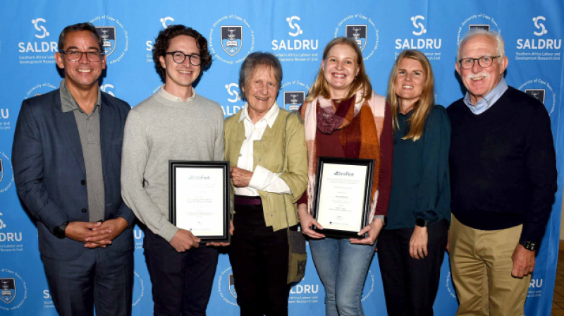 Left to right: Prof Reza Daniels (SALDRU Director), Tim Köhler, Lindy Wilson, Emma Whitelaw, Prof Cally Ardington (DataFirst Director) and Prof David Lam. Photo: Nasief Manie.